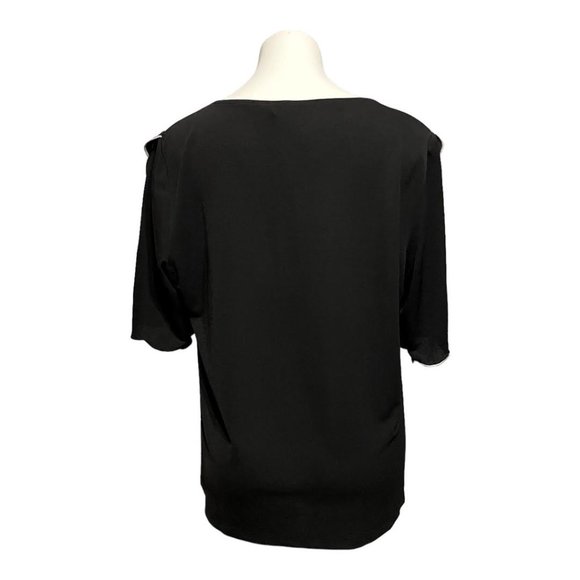 Calvin Klein Black Split Sleeve White Trim Scoop Neck Blouse - Picture 5 of 8